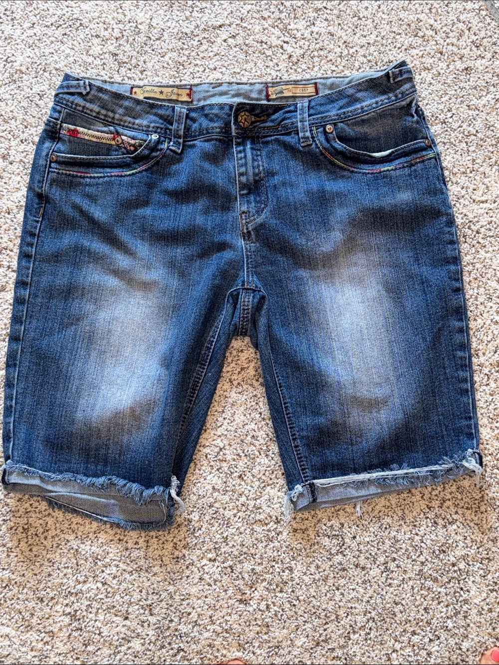 Vanilla Star Blue Denim Frayed Hem Jean Shorts
